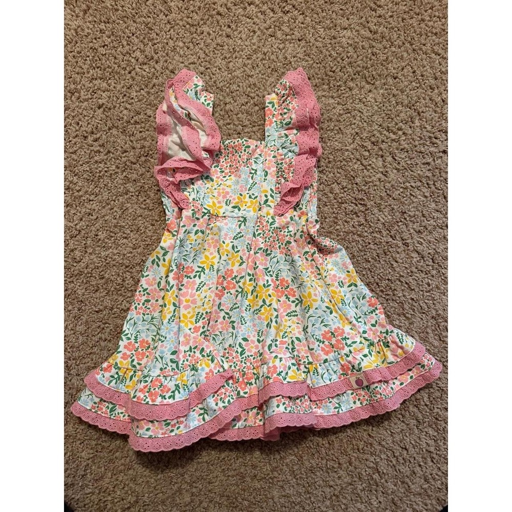 Girls Cheeky Plum Floral Ruffle Dress with Pink Trim